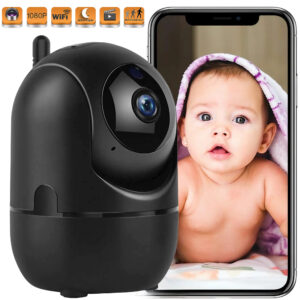 Cámara Vigilancia WiFi Interior, Cámara IP 1080P con Detección de Movimiento y Alarma de Seguridad con Visión Nocturna, Cámara Vigilancia de Bebé con Audio Bidireccional Compatible iOS Android Negra